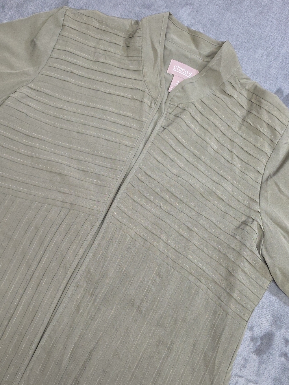 Chico's L 2 Light Olive Pleated Zip-Front Jacket
